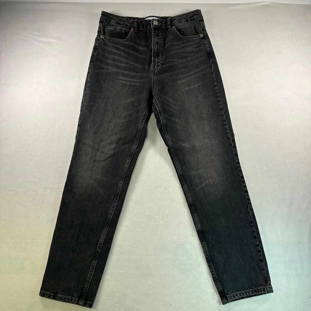 Zara High Waisted Mom Jeans Washed Black Straight Leg Denim Size 8 EUR 40